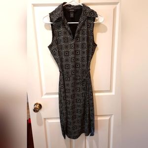 Express Dress Womans 7/8 Black White Geometric Sleeveless Midi Party Formal